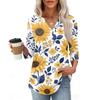 Women 3/4 Sleeve V Neck Henley Floral Print Pullover Casual T Shirt Top Lightweight Soft Fabric Comfortable Fit