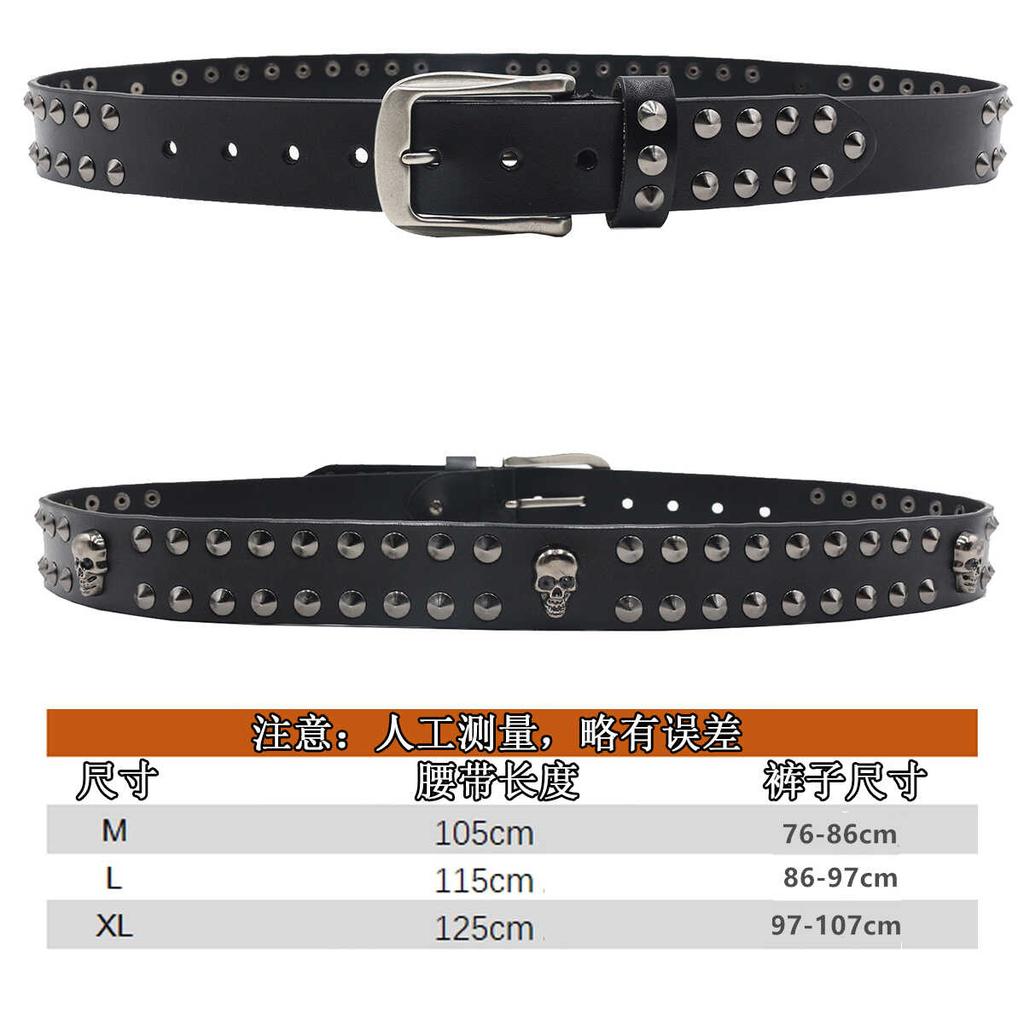 2026 Metal Skull Rivet Hip Hop Punk Leather Belt Man Woman Motorcycle Sport Gothic Vintage Belt Y2k Cinturones De Mujer