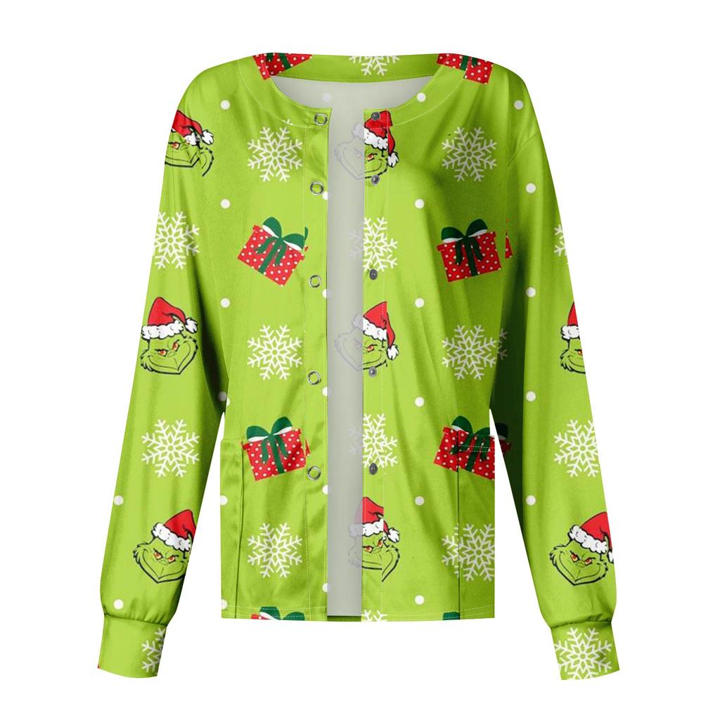 Women's Casual Fashion Long-Sleeve Single-Breasted Christmas Print Jacket