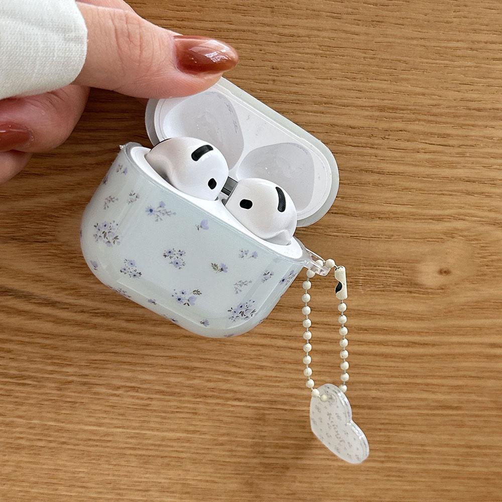 Cute Simple Fresh Flower Gloss Soft Shell Fashion Heart Pendant Suitable Girl Earphone Protection Case for AirPods 1 2 3 4 Pro 2
