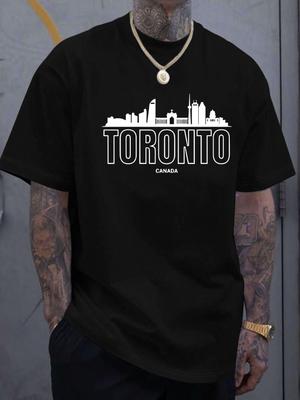 Fashionable Toronto Canada Graphic T-shirt - Black Short Sleeve Crew Neck