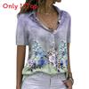 Floral Print Short Sleeve Shirt With Button Front For Casual Women