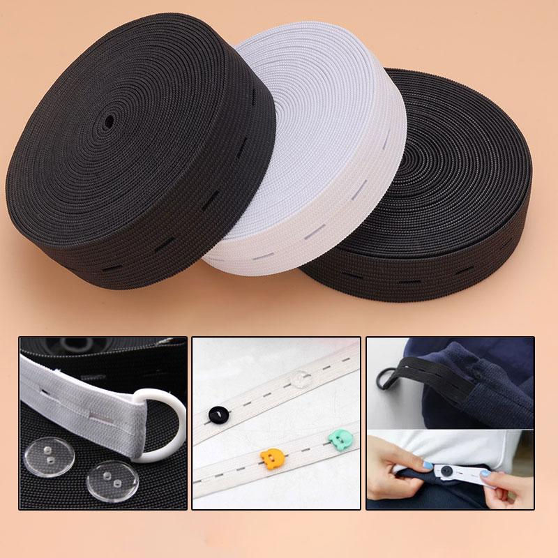 5/2Meters Elastic Sewing Bands Black White Flatback Sewing Bands with Buttonhole Knit Stretch Belt for Sewing Craft DIY Supplies