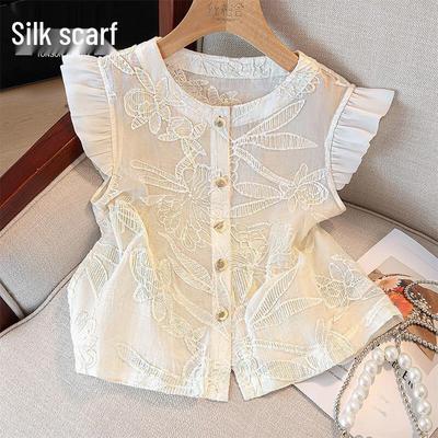 Women's Floral Embroidered Flutter Sleeve Blouse