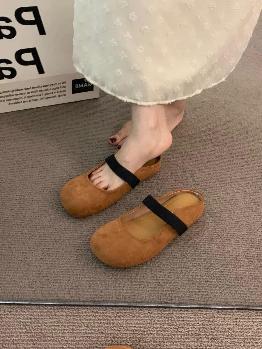 

Ретро внутренняя увеличивающая рост женская обувь весна 2025 новая модная ниша Мэри Джейн ленивые тапочки с сумкой на голове прилив 40 темно-коричневого