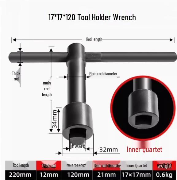 Vertical Lathe Chuck Wrench Key & Square Tool Holder - Extended Hardened (Sizes: 8, 10, 12, 13, 14, 17, 19)