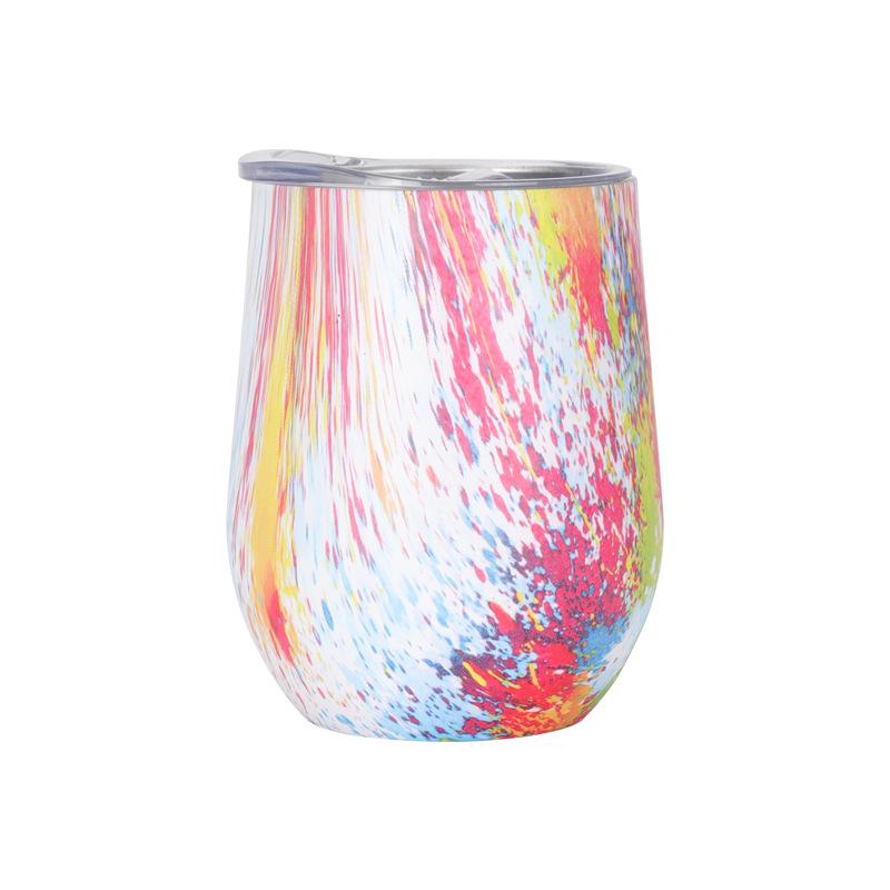 12oz Egg Shaped Wine Tumbler Double Wall 304 Stainless Steel Insulated Beer Coffee Cup with Splash Lid