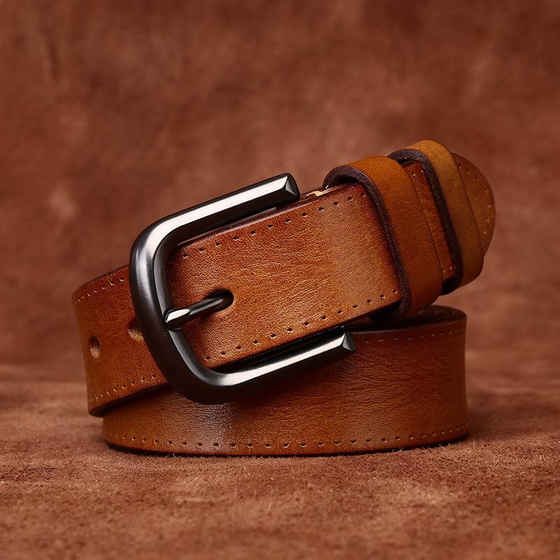Opasek Unisex Široký retro Módní Kožený Spona Pásek První vrstva Hovězí kůže Volnočasové džíny Pásek