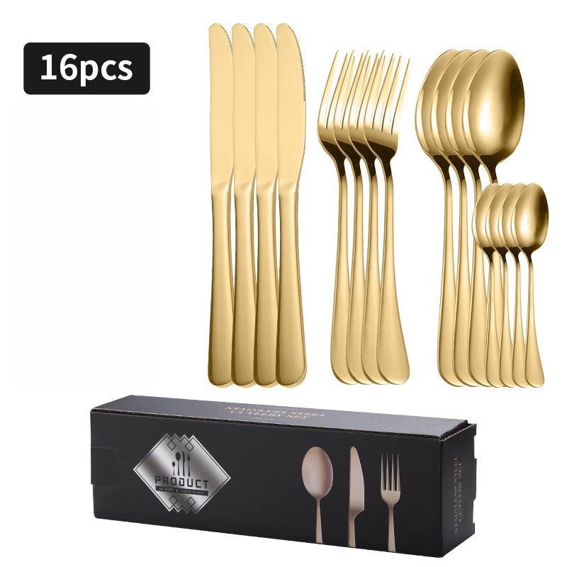 Xihe 16-Piece Golden Flatware Set with Bamboo Accents