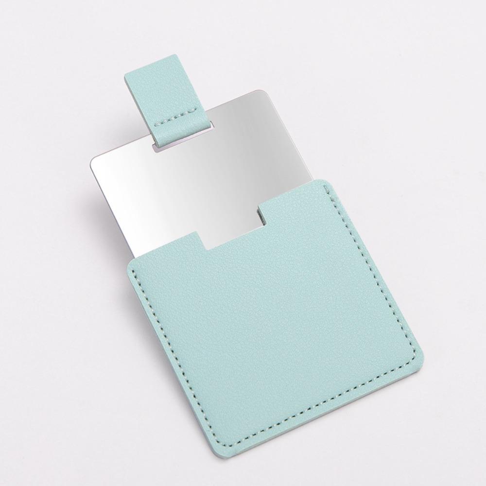 

Leather Cover Stainless Steel Cosmetic Mirror Handheld Makeup Mirror For Cosmetic Tools Cyan