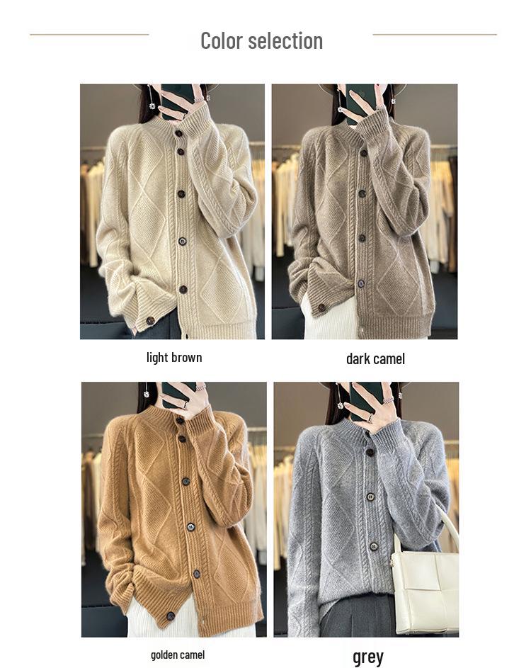 Women's Wool Knit Cardigan - Solid Color Single-Breasted Sweater for Autumn and Winter