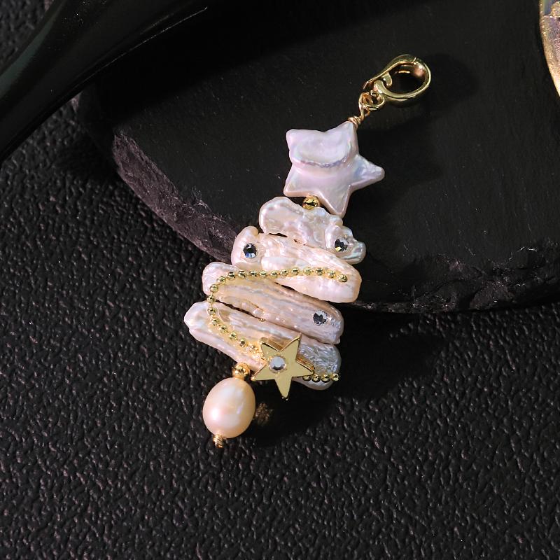 Christmas Tree Natural Freshwater Pearl Baroque Star Chain Pendant Handmade Design Classic Necklace Accessory GN0797B