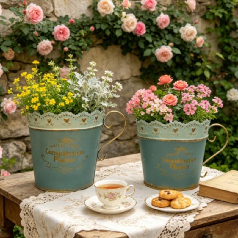 Vaso da Fiori in Ferro Embossé di Pizzo Fioriera Vaso da Fiori da Scrivania Fioriera per Piante Vaso da Piante Secchio per Piante da Balcone Per Piante o Oggetti Decorativi