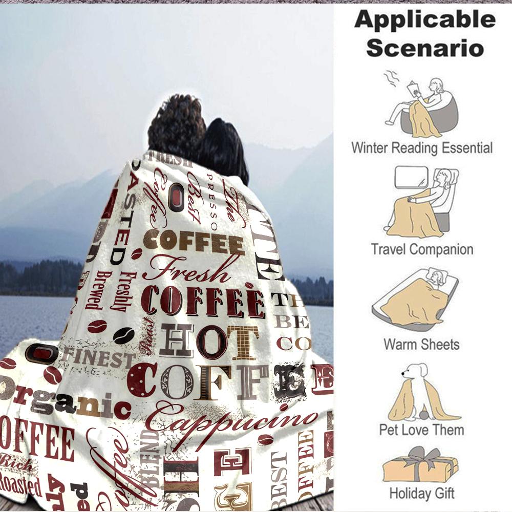 1Pc Coffee Variety Patterns Blanket Soft And Comfortable Casual Warm Camping Travel Christmas Halloween Xmas Gift M928117