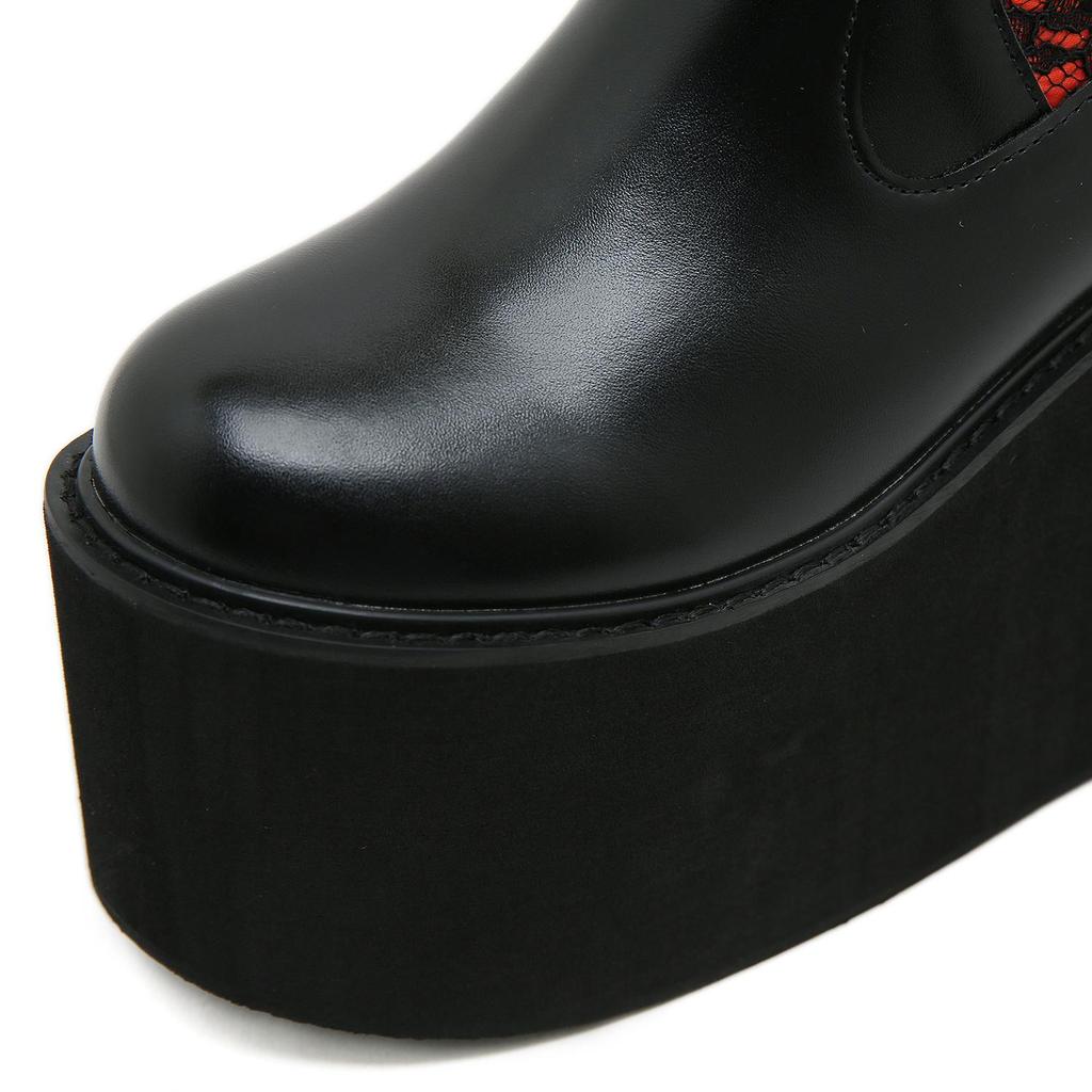 Gdgydh Damen Retro Blumen Schnürstiefel Kniehoch Winterstiefel mit Dickem Keilabsatz Seitenreißverschluss Cowgirl Stiefel Semi-formelles Schuhwerk