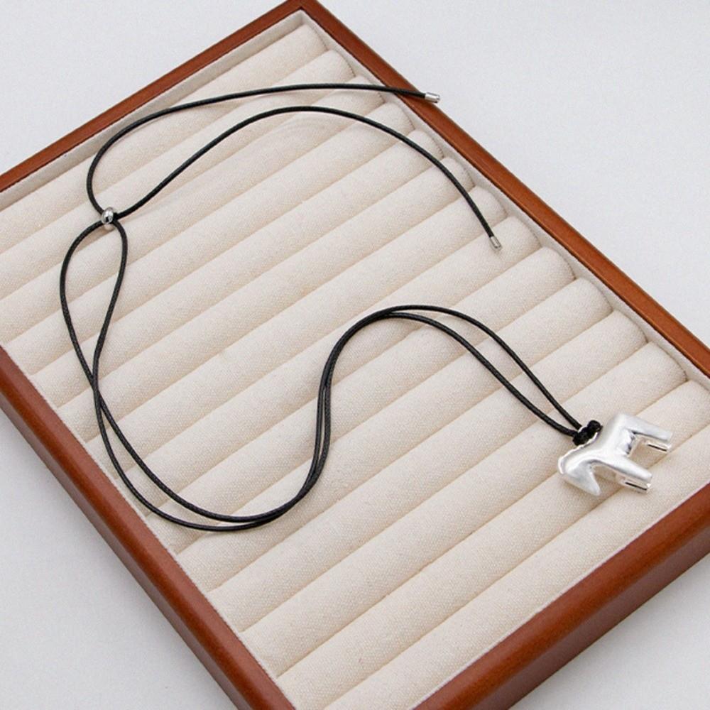 Adjustable Horse Pendant Necklace Long Leather Rope Necklace Pony Sweater Chain  Decoration