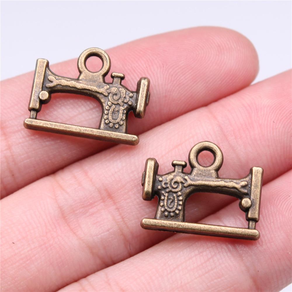 10pcs Antique Bronze Silver Color Sewing Machine Yarn Knitting Sewing Iron Button Charms For Jewelry Making