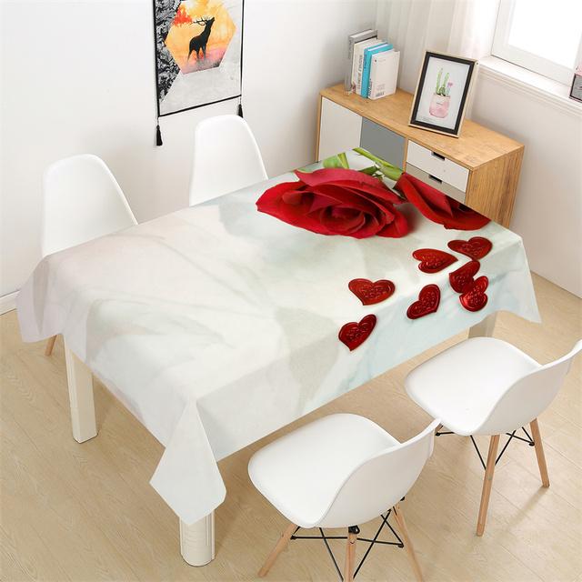 Romantic Red Rose Printed Decorative Tablecloth Picnic Table Rectangular Tablecloth Home Dining Table Coffee Table Ornaments