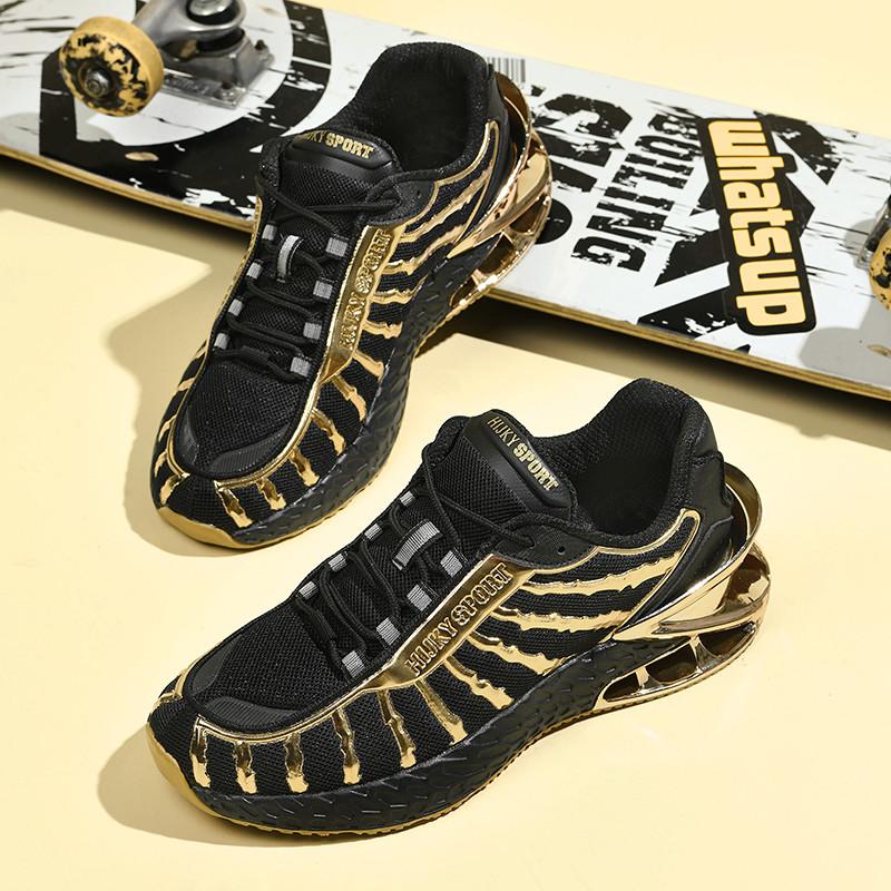 Men's Luxury Jogging Shoes with Black Gold Mesh, Breathable, Fashionable, Comfortable, Fitness and Running Shoes In Sizes 39-45