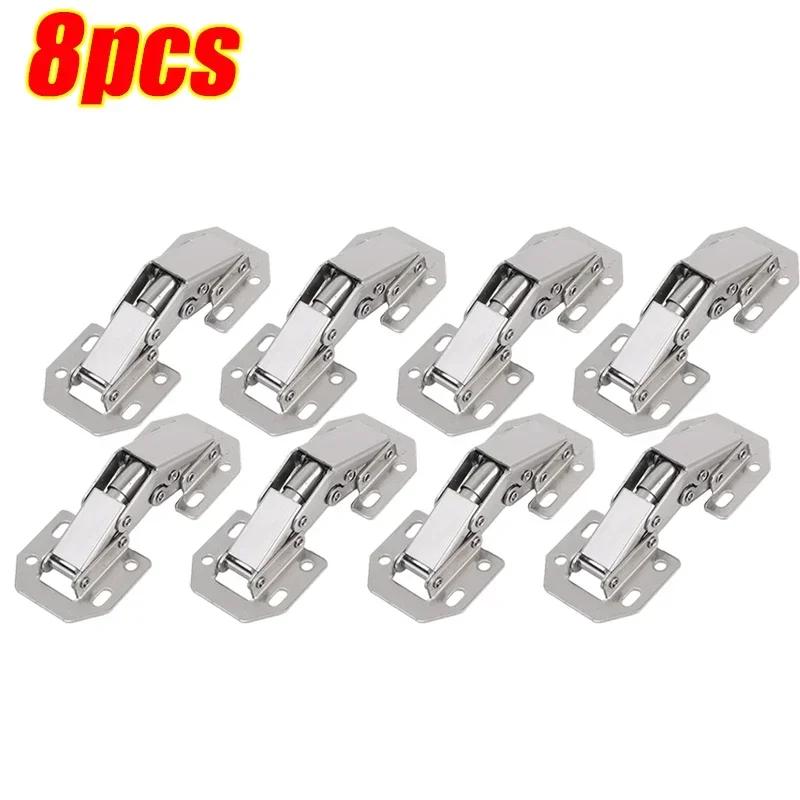 12-2PCS Stainless Steel Cabinet Hinges 90 Degree No-Drilling Hole Cupboard Door Soft Close Hinges Furniture Hardware Accessories