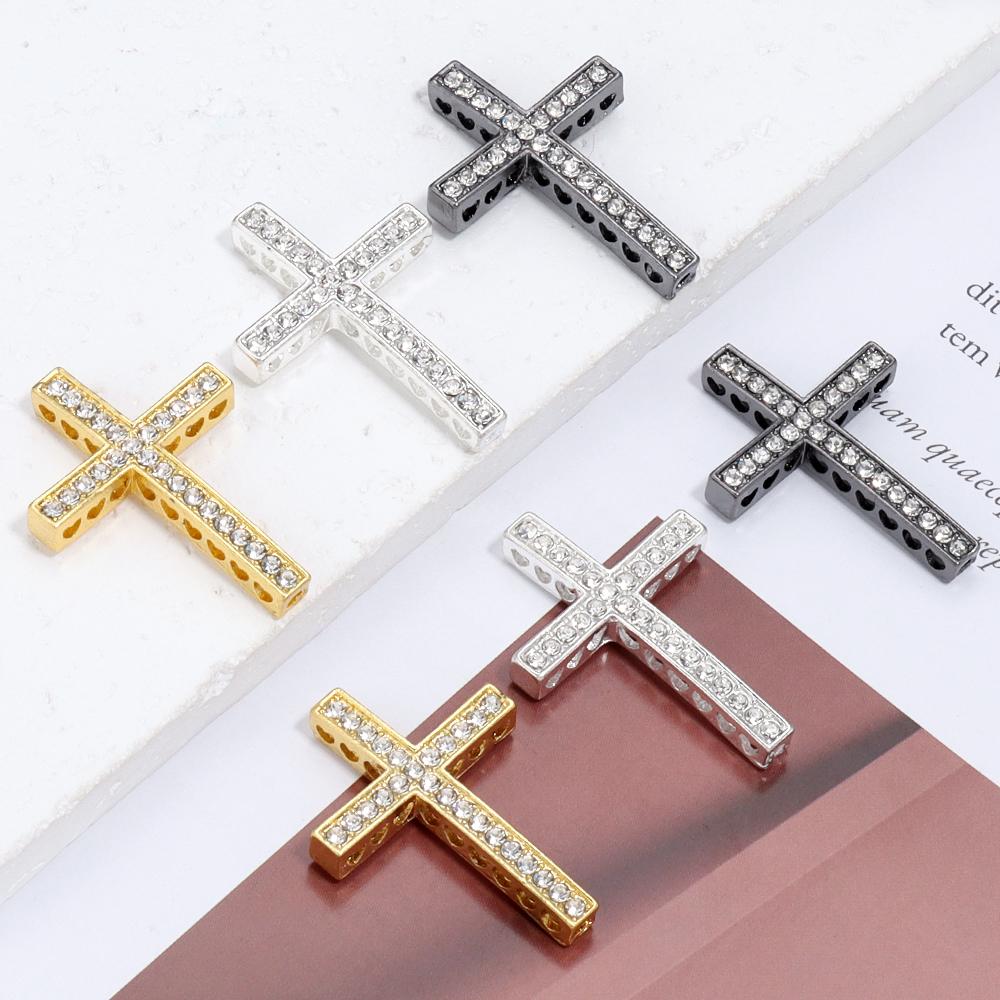 5pcs Rhinestone Sideway Cross Charms Gold/Silver/Gun Black Color Pendant for Jewelry Making DIY Bracelet Necklace Accessories