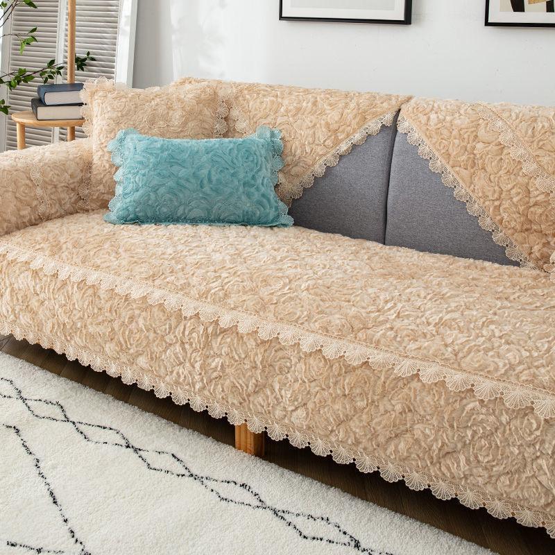 Rose Fleece Winter Sofa Cushion  Plush Thickened Warm Non-Slip Seat Cushion  New Leather Sofa Cover