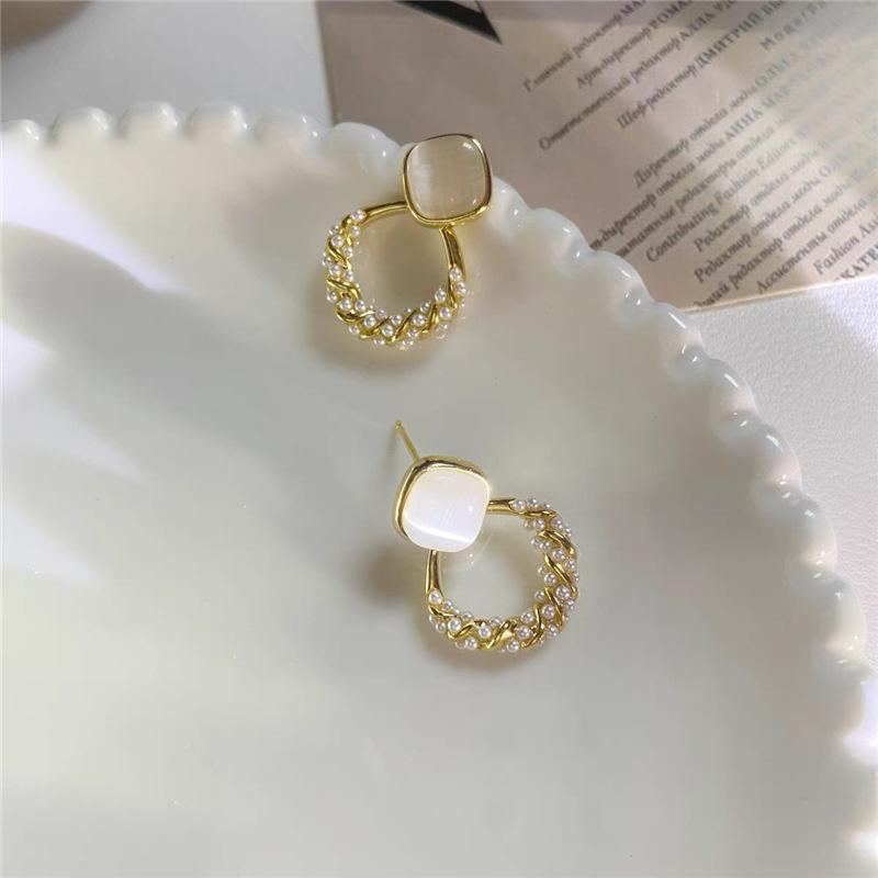 Luxury Square Cat Eye Stone Beaded Earrings Elegant Dangle Earrings For Women Fashion Jewelry