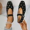 Fashion Super Soft Rhinestone Strap Mary Jane Single Shoes Spring and Summer New Flat Gentle Temperament Versatile Flat Shoes