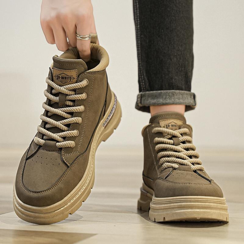 Men Retro Work Shoes Winter Thick Bottom High Top Non Slip Casual Boots Leather Boots Chelsea Desert Waterproof Boots Winter Boots Shoes for Men