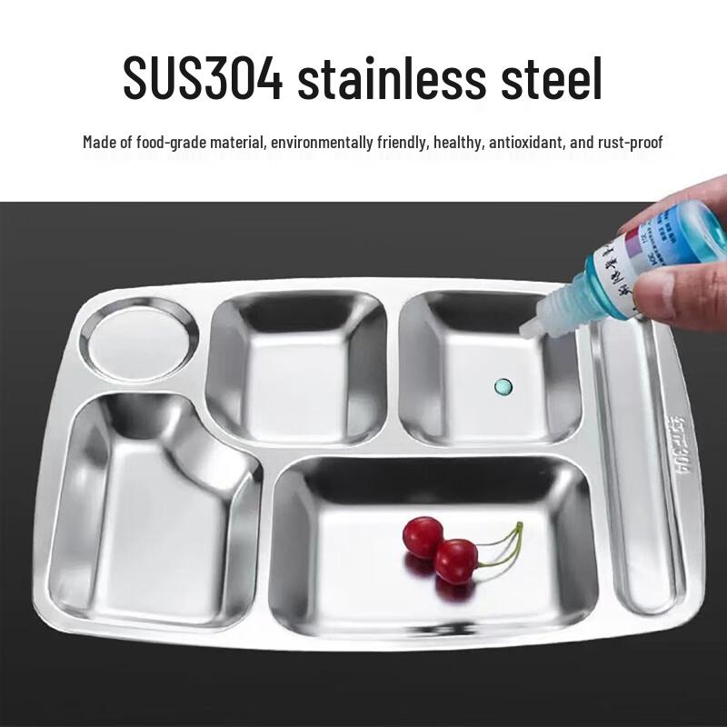 Mailang 304 Stainless Steel 5-Compartment Divided Meal Plate Set