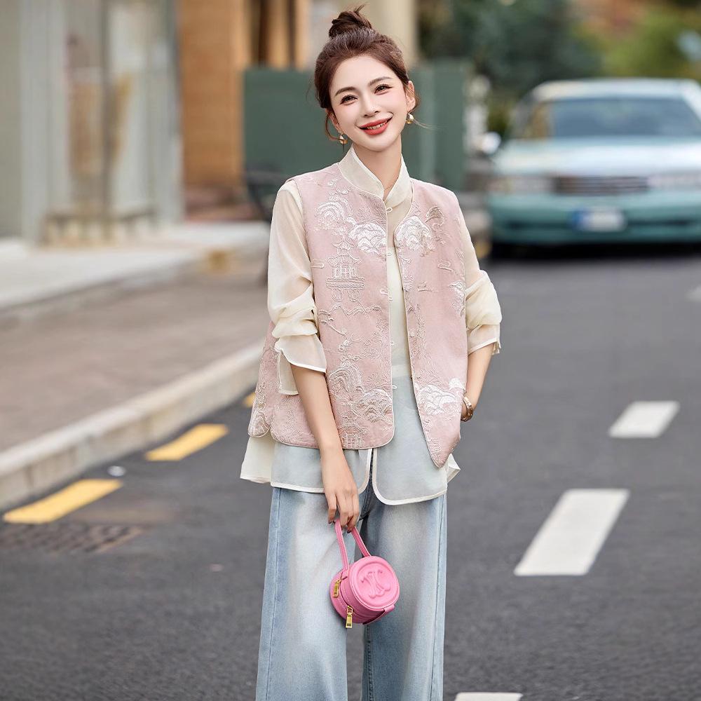 2025 Spring Women's Reversible Embroidered Ramie Vest in Chinese National Style (CY8121)