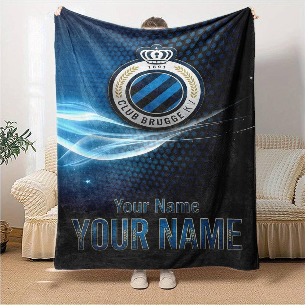 Name Custom Club Brugge Print Flannel Blanket High Quality Warm Comfortable Cover for All Seasons Perfect for Gifts Home Decor