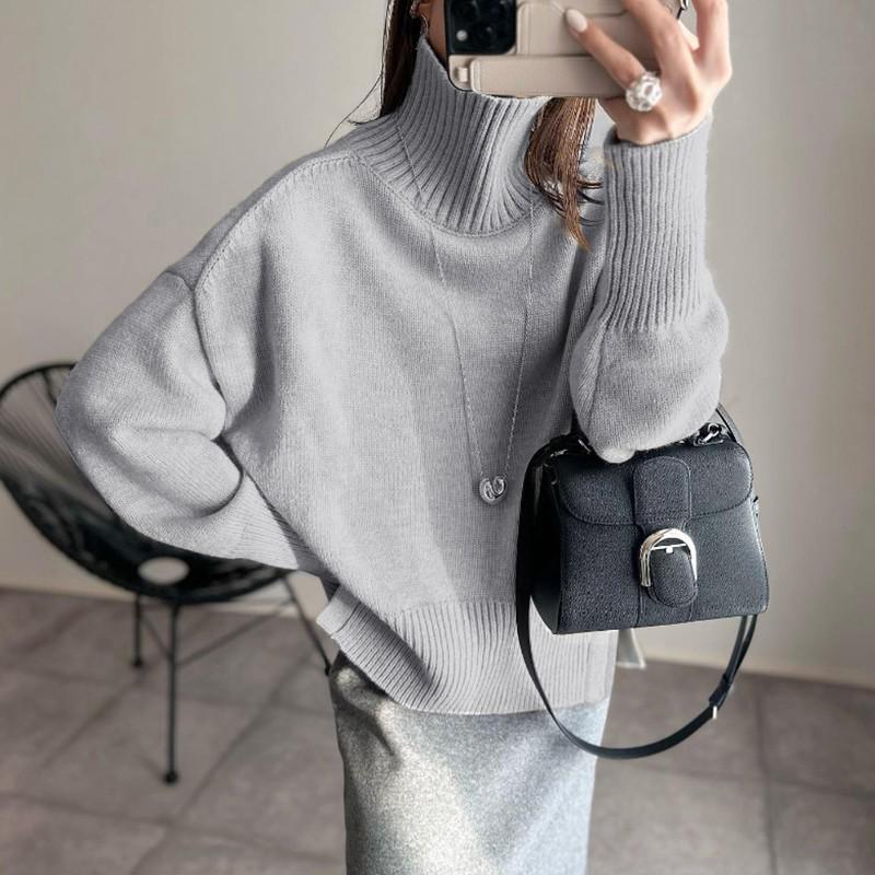 

Женский простой свитер с высоким воротом и разрезом, Осень/Зима 2024, в наличии Medium