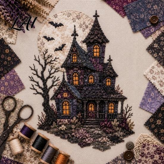 Halloween Party Home Decor Patchwork DIY Kit Fabric Sewing Kit with Owl Skeleton Soft Printed Cotton Ghost Witch Designs Crafting for Seasonal