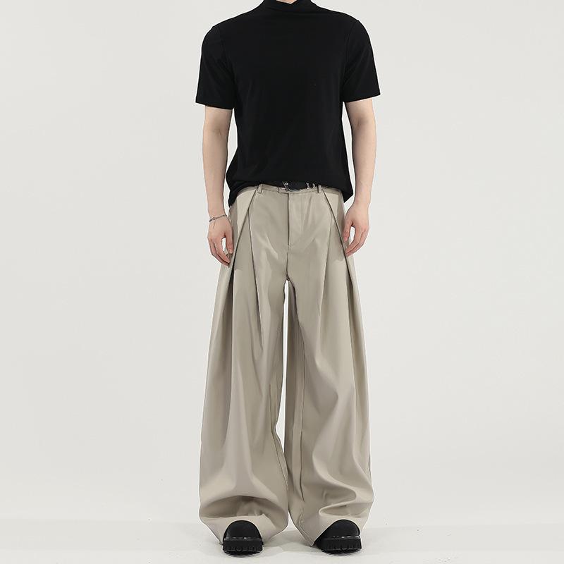 Three-dimensional Pleated Wide-leg Pants Acarton Loose Design Pants Silhouette Non-ironing Casual Straight Trousers Men and Women