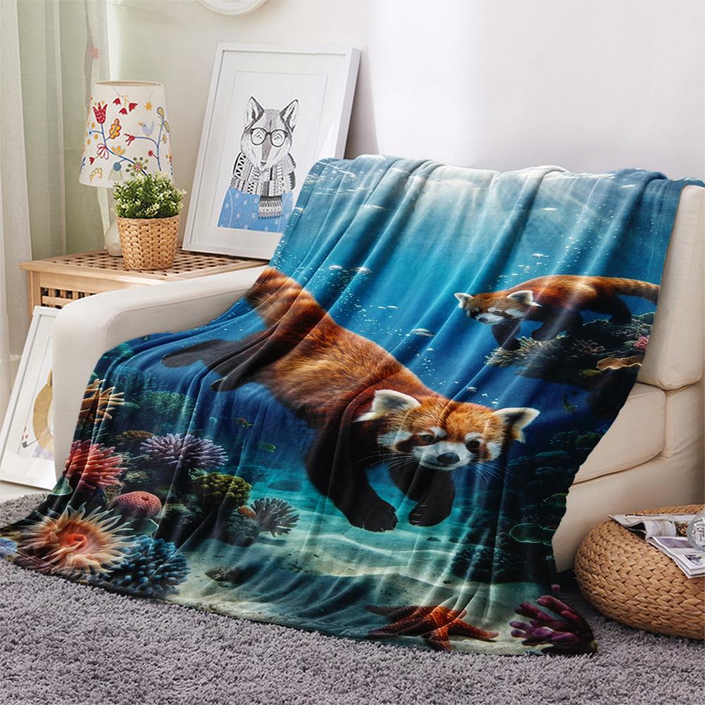 1PC Floral Water Scene Print FlAannel Blanket, High quality Comfortable for All Seasons, Home Decor, Warmth and Comfort