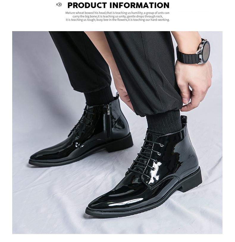 Men's Autumn High-Top Pointed Toe Boots - Trendy Martin Style, Stylish Patent Leather with Side Zipper.