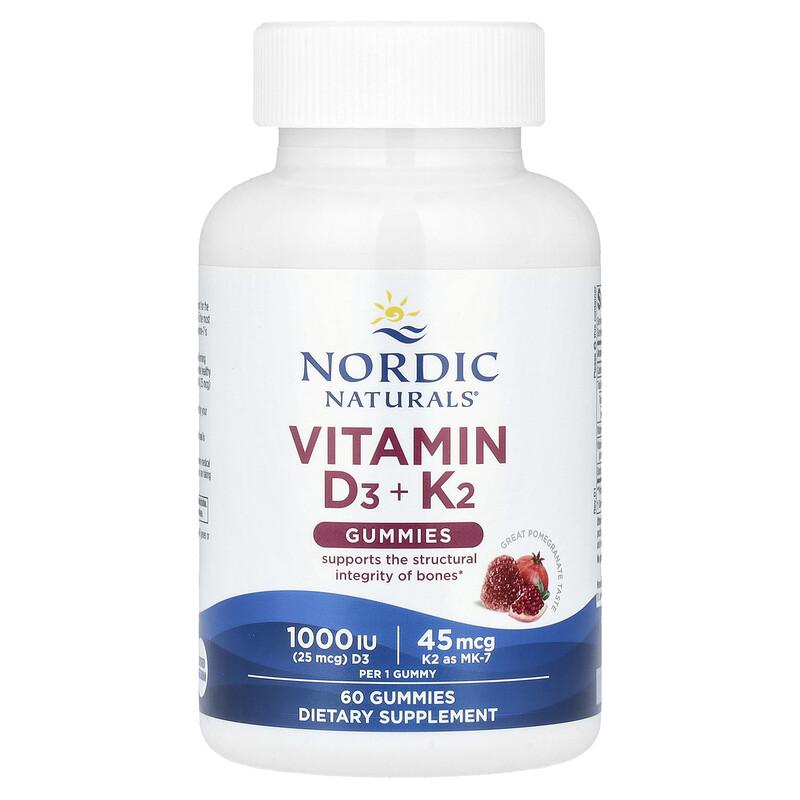 Vitamin D3 + K2 Gummies, Pomegranate, 60 Gummies