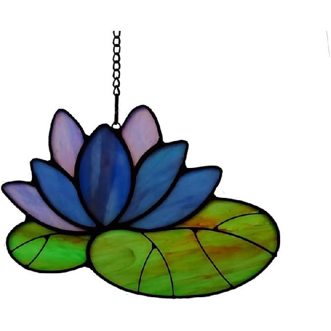 Stained Glass Lotus Flower Window Hanging Sun Catcher Holiday Decoration Window Panels Birthday Gifts for mom,Woman and Friends (Pink)