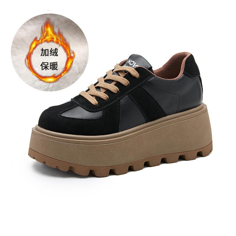 

2025 осень новые бархатные ретро немецкие тренировочные туфли женские туфли на платформе маффин папины с небольшой внутренней высотой подъема женские туфли 9238 40