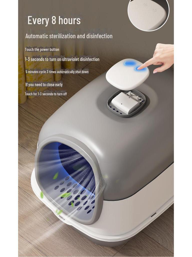 Fully Enclosed Oversized Cat Litter Box with One-Button Folding, Sterilization, and Deodorization.