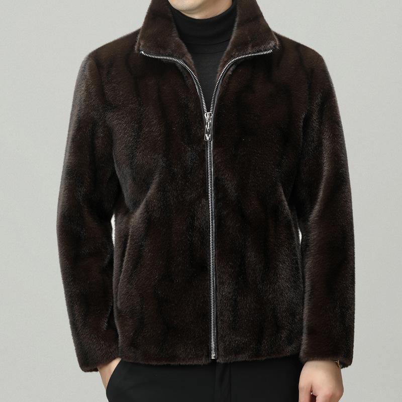 Men's Golden Mink Velvet Winter Coat 2025: Middle-Aged Fashion, Casual Warm Fleece Jacket, Loose Fit Outerwear