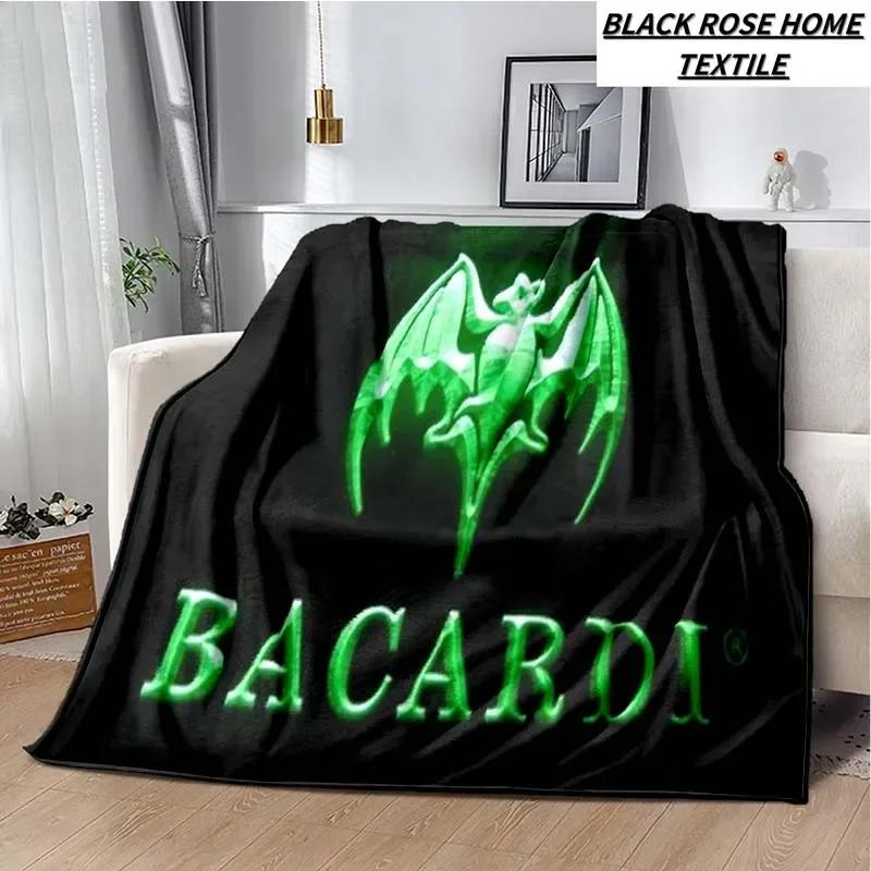 Fashionable Art Print Bacardi Rum Logo Blanket Family Bedroom Bed Sheet Outdoor Car Travel Camping Picnic Plush Sleeping Blanket