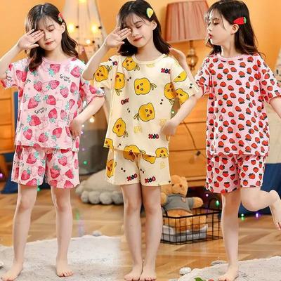 Teens Baby Girl Pajamas Summer Short Sleeved Children's Clothing Sleepwear Cotton Pyjamas Sets for Kids