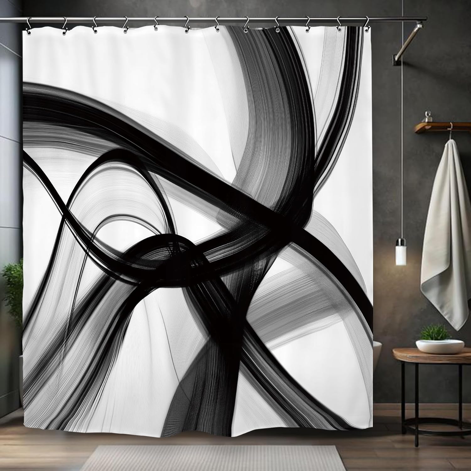 

Black And White Abstract Line Pattern Waterproof Shower Curtain 180X180Cm Modern Minimalist Bath Curtain For Contemporary Decor W60H190(CM)-1 Pcs
