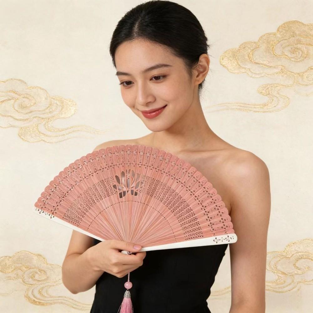 Hollowed-out Mini Shell Fan Bamboo Frame Retro Handheld Fan Folding Bamboo Hand Fan Women's Use
