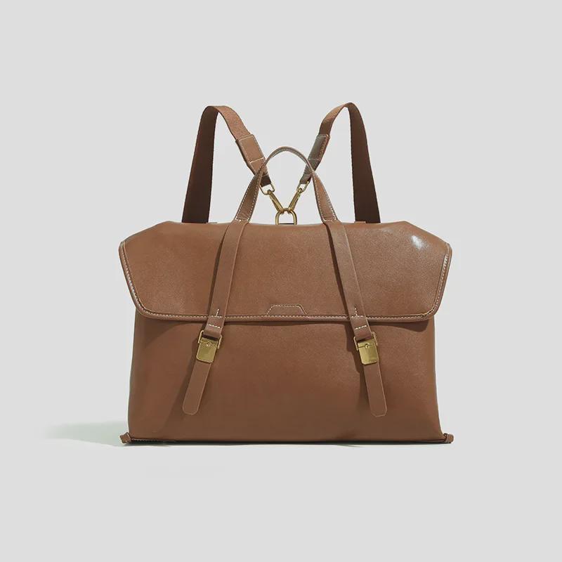 2024 High-End Retro Briefcase Backpack: Large-Capacity Commuter Tote & Laptop Bag