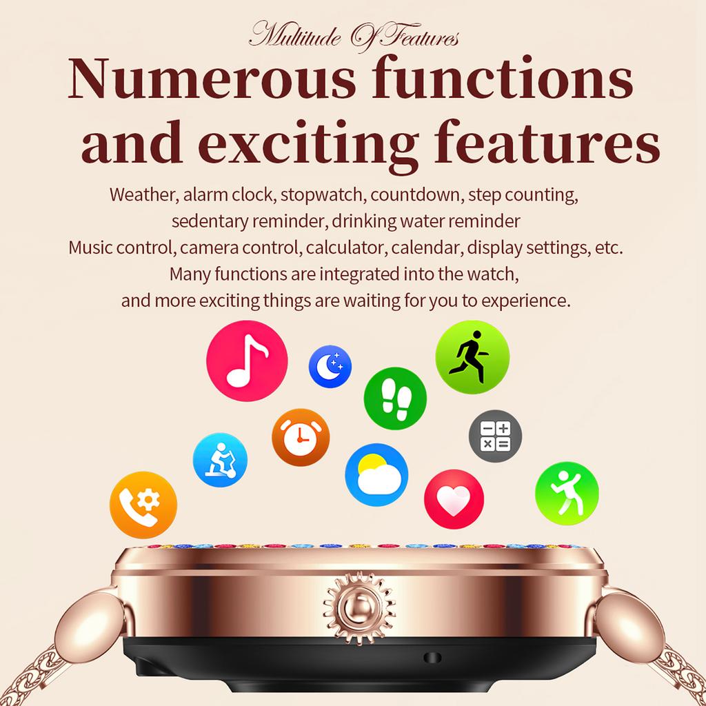 CF30 1.27-inch Steel Strap Women Waterproof Smart Watch Diamond Decor Health Monitoring Fitness Tracker Smart Bracelet