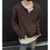 Men's Autumn Korean Style Slim-Fit Henley Long-Sleeve T-Shirt