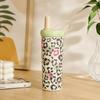 Leopard Pattern Straw Thermos Cup 750ML Drinking Straw Cup Thermal Water Bottle  Kitchen Supplies